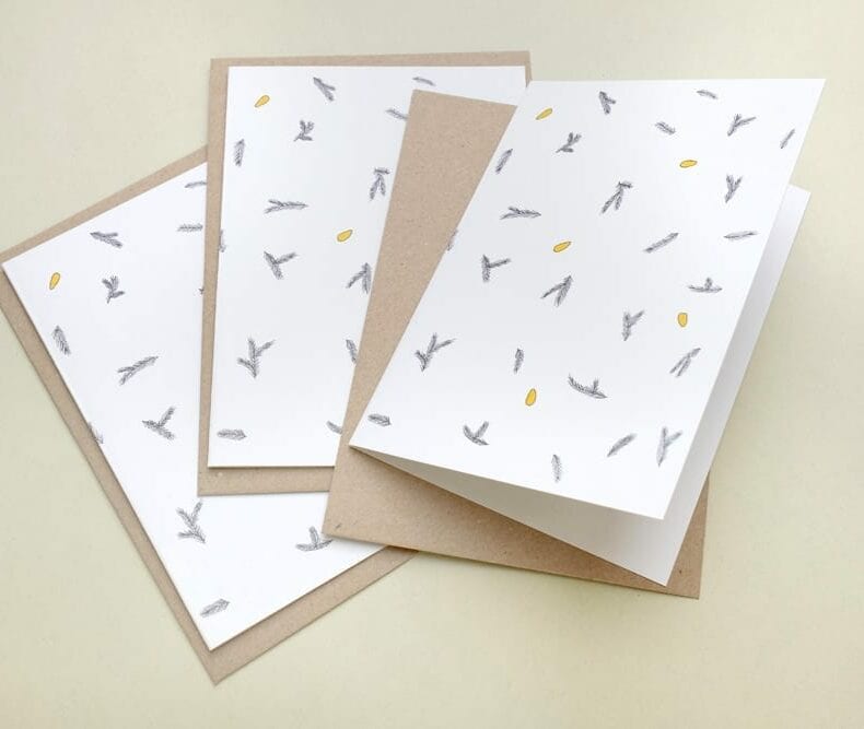 Seasons Greetings Card fir branches and pine nuts for christmas