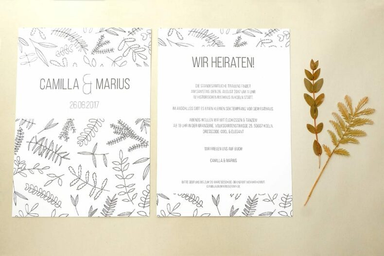 Einladung floral | Hochzeitspapeterie | STUDIO KARAMELO | Blaetter und Zweige | Hochzeitseinladung