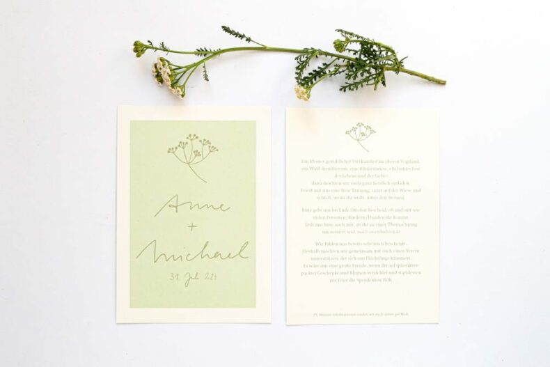 Einladung Hochzeit SCHAFGARBE florale Hochzeitspapeterie auf Recyclingpapier