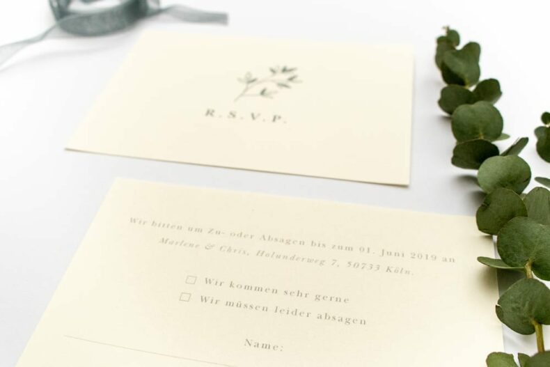 Florale Antwortkarte RSVP JASMIN – Hochzeitspapeterie Recyclingpapier