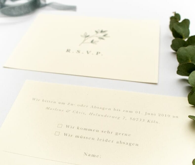Florale Antwortkarte RSVP JASMIN – Hochzeitspapeterie Recyclingpapier