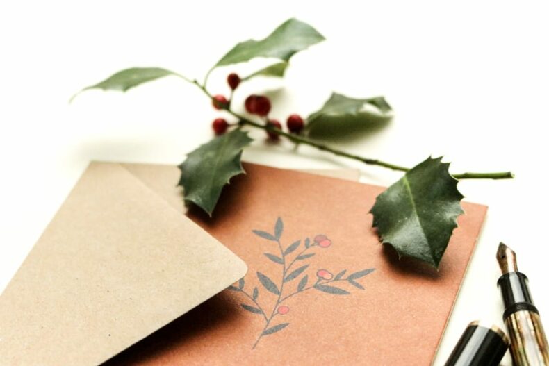 Weihnachtskarte Frohe Weihnachten Pappe, Zweig mit Beeren, florale Weihnachtskarte