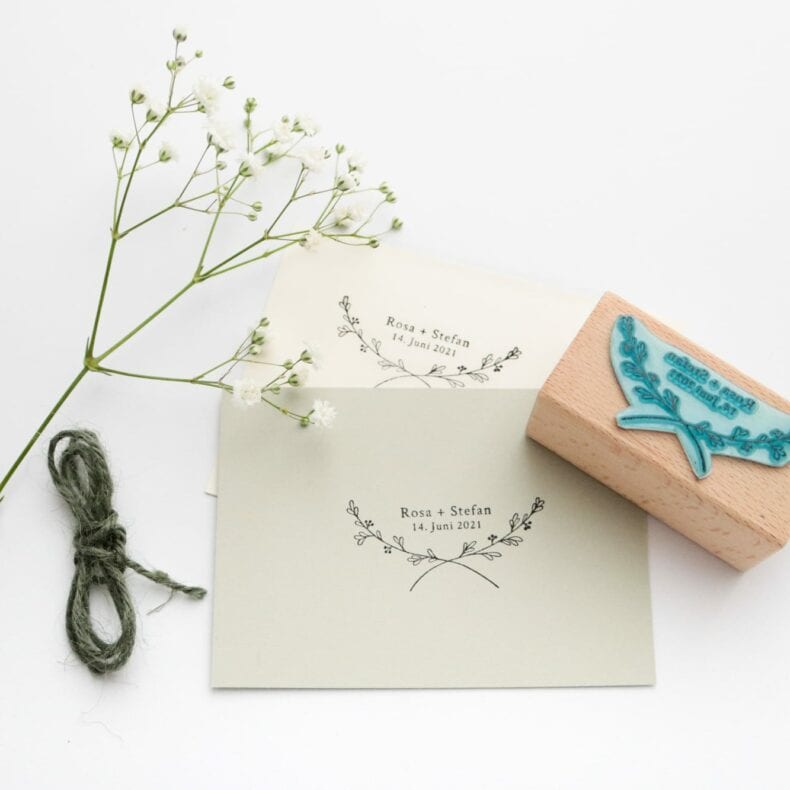 Personalisierter Hochzeitsstempel mit Namen, Datum + Zweig | STUDIO KARAMELO