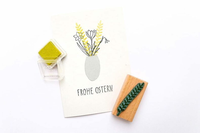 Kreative Osterkarte stempeln, Stempel Blätterzweig | Motivstempel mit Blumen von STUDIO KARAMELO