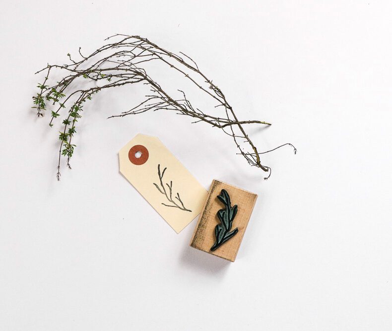 Zweig Stempel auf Hang Tag gestempelt, Zweig Dekoration