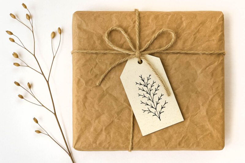 Minimalistischer Stempel Kiefernzweig Thuja auf Geschenkanhänger