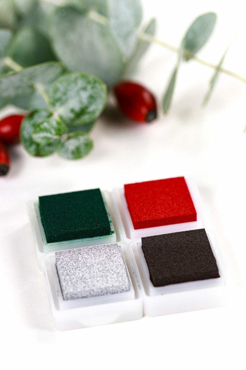 Stempelkissen Set Weihnachten: tannengrün, rot, silber und dunkelbraun | 4 Versacolor Mini Stemppelkissen