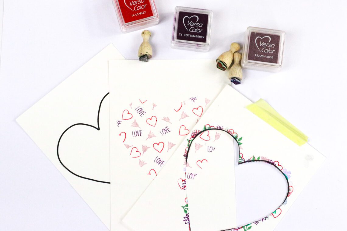 DIY Valentinstag Karte mit Herzschablone und Stempeln selbermachen