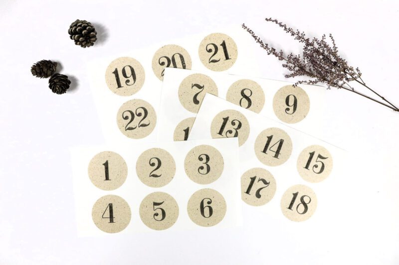 Adventskalender Zahlen zum Aufkleben aus Graspapier
