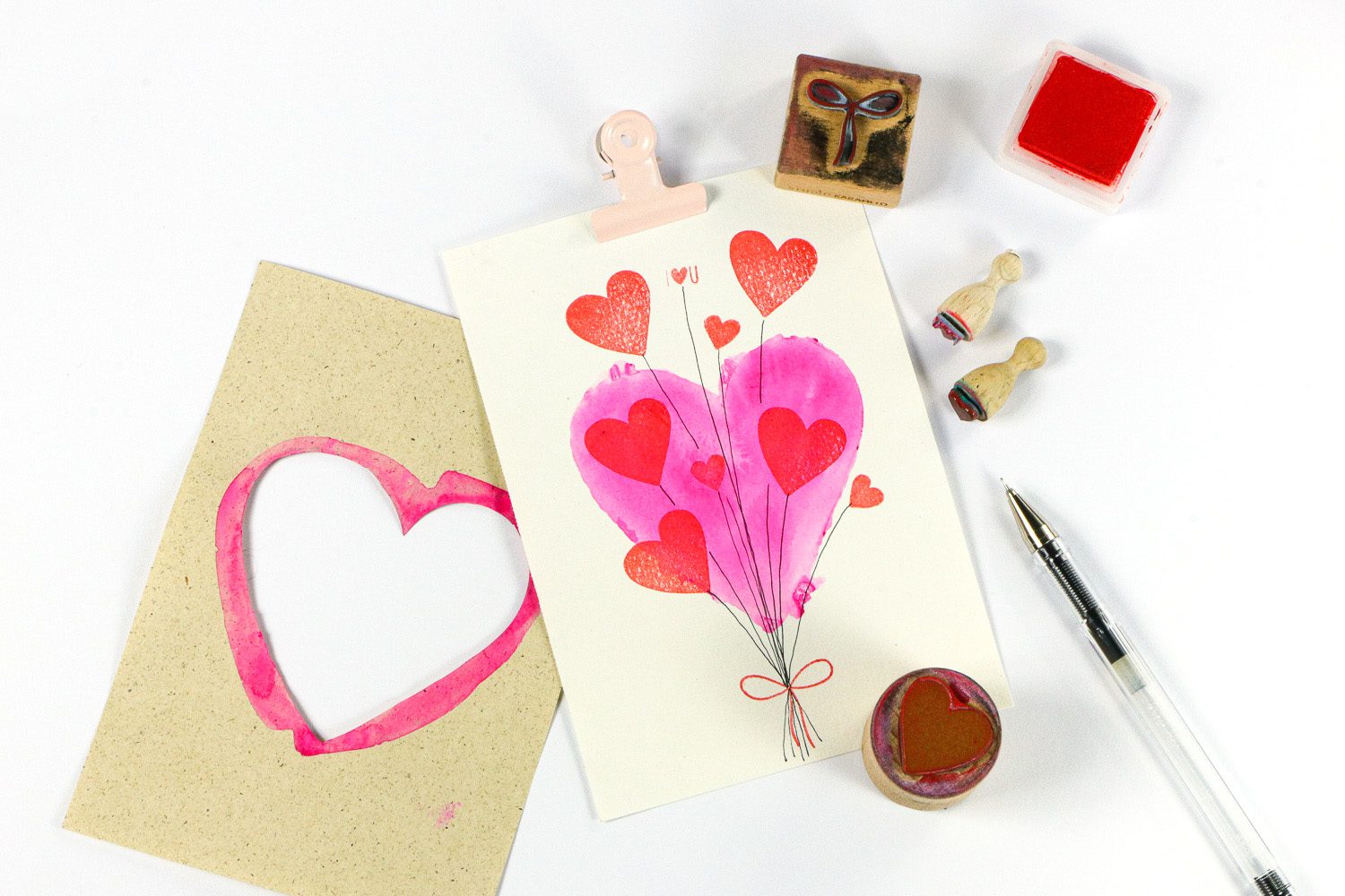 Karte mit Herzstempel Aquarell zur Hochzeit, Valentinstag, Muttertag gestalten