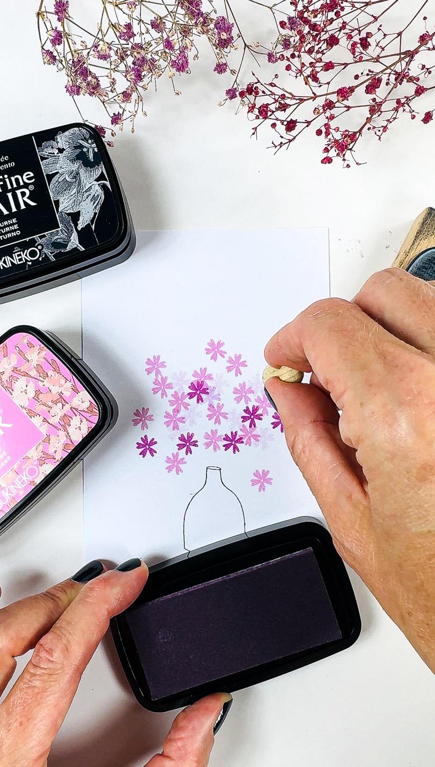 Geburtstagskarte stempeln mit kleinen Blumenstempeln