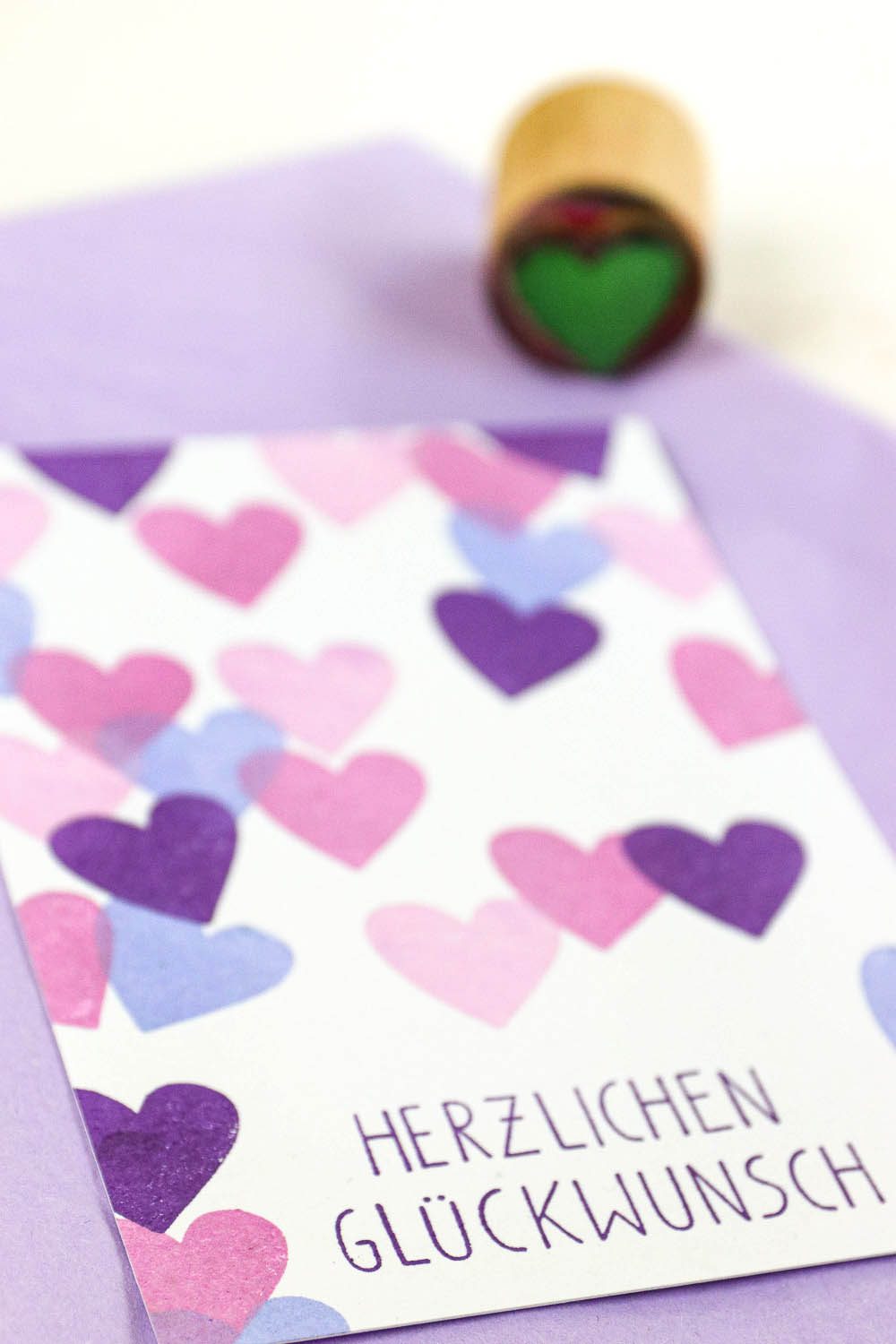 DIY Karte Herzlichen Glückwunsch mit Herzstempel