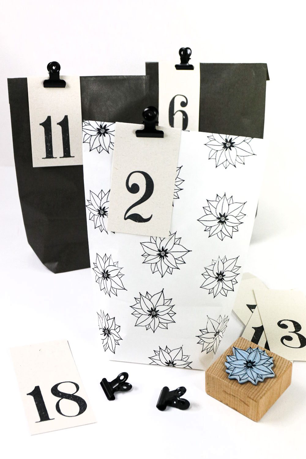 Schlichte Zahlen Anhänger für Geschenktüten für den Adventskalender
