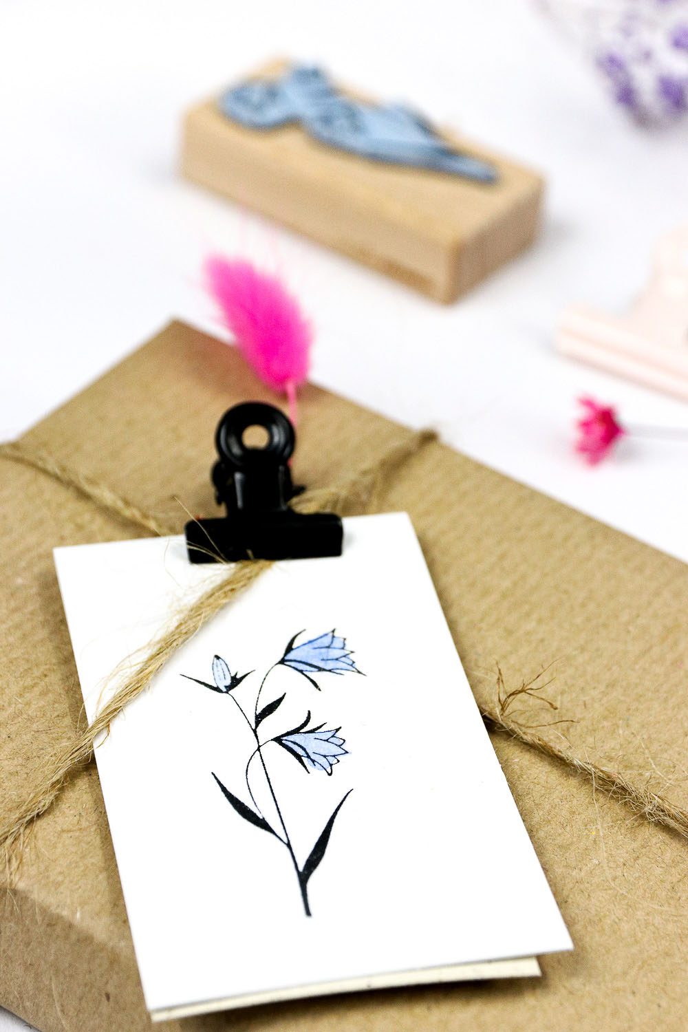 Blumenstempel Glockenblume coloriert mit Aquarell